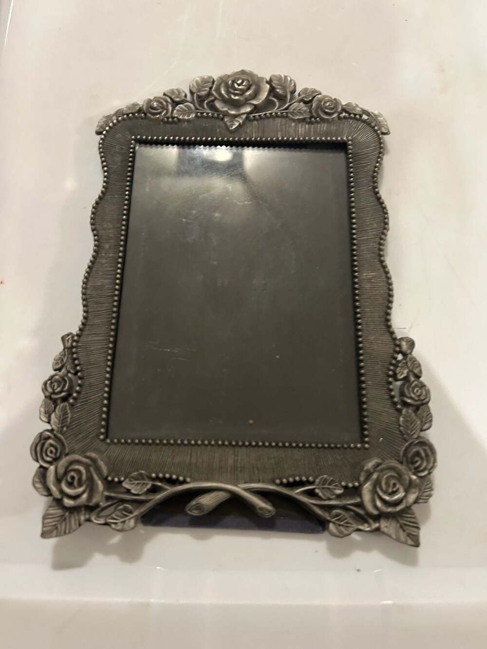 Vintage Pewter Rose Picture Frame 5x7 Floral
